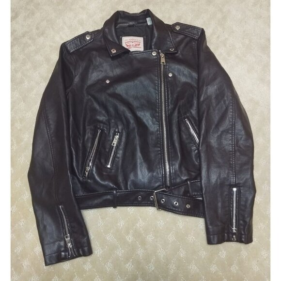 Levi's Jackets & Blazers - Levi's Faux Leather Jacket Women's Large Burgundy Moto Biker Asymmetrical Zip